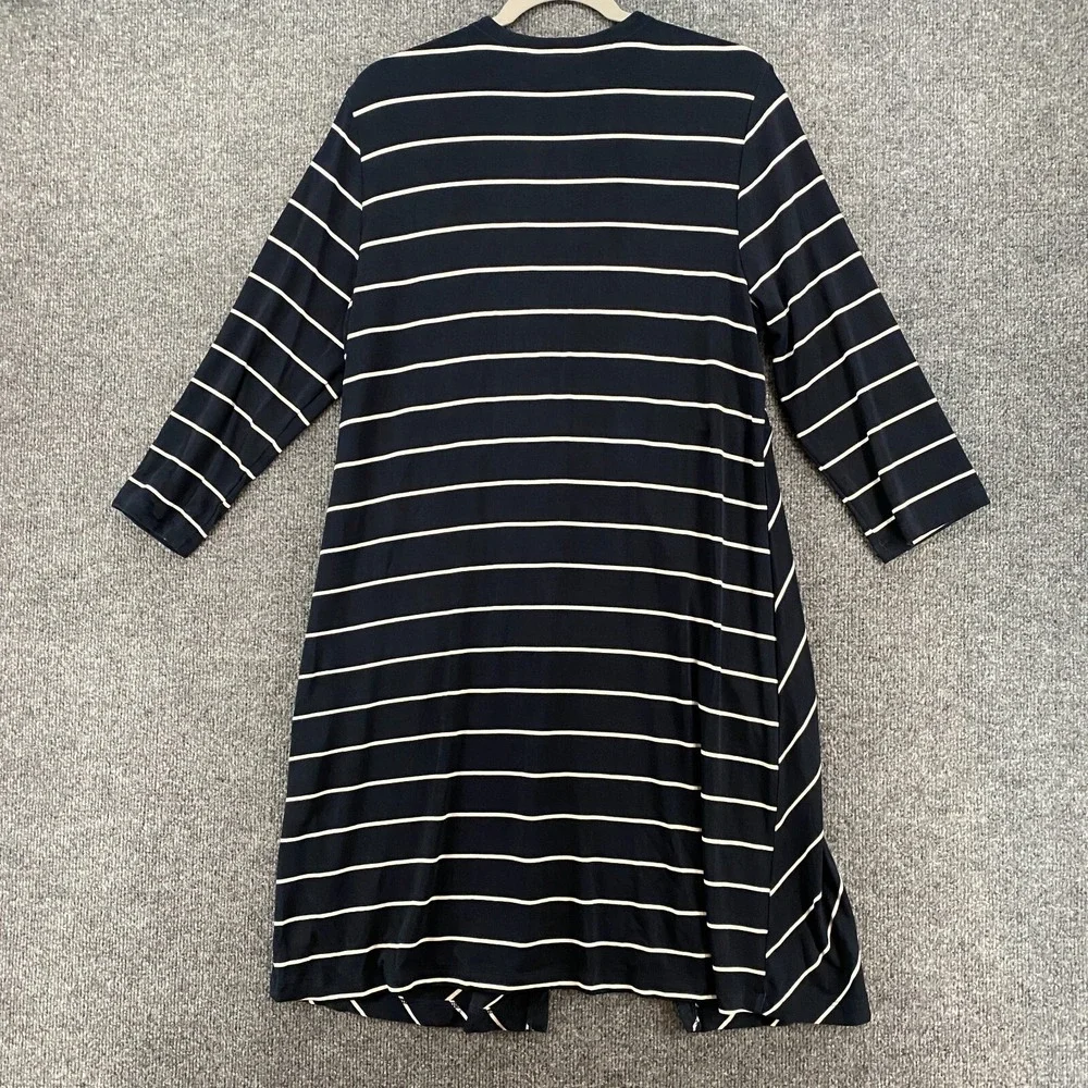 Chicos Travelers Cardigan 2 Womens L Blue Striped Slinky Duster Travel Preppy‎